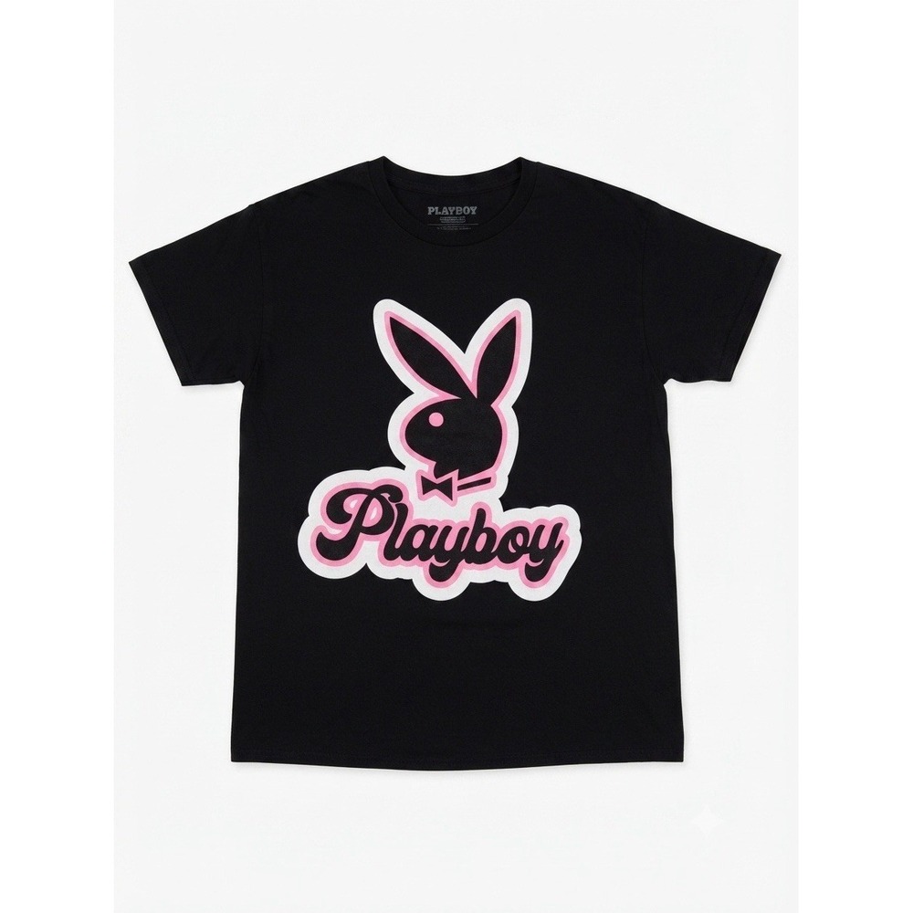 Playboy Black & Pink Graphic T-Shirt Men's Medium Logo Tee Streetwear Casual